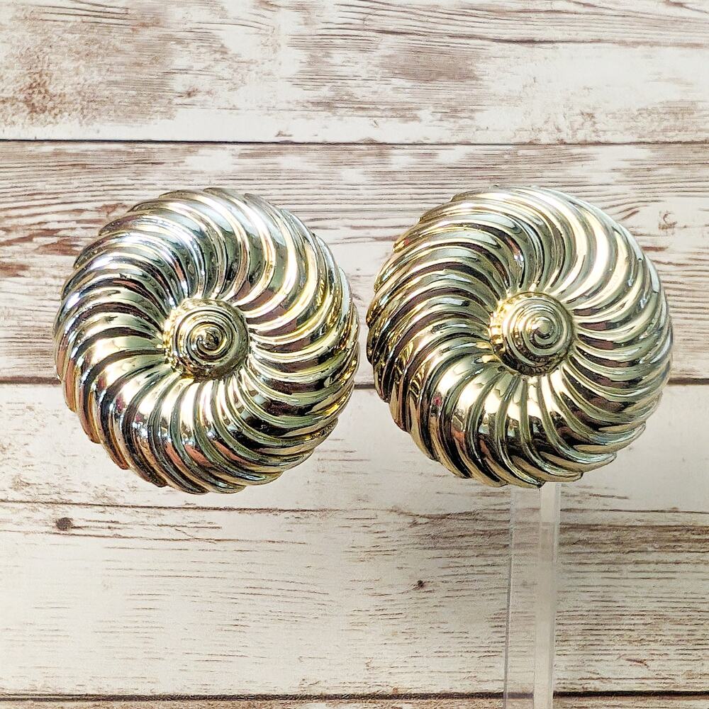 Vintage Clip On Earrings Large Gold Tone Swirl Design 1 & 5/8"